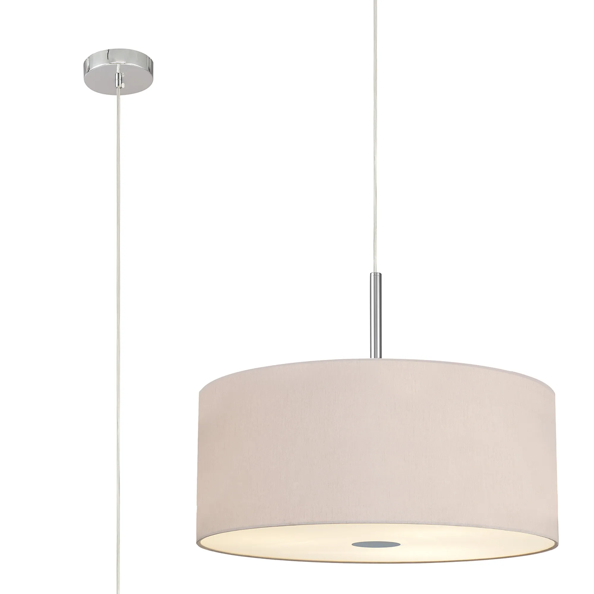 DK0476  Baymont 60cm 5 Light Pendant Polished Chrome, Nude Beige/Moonlight, Frosted Diffuser